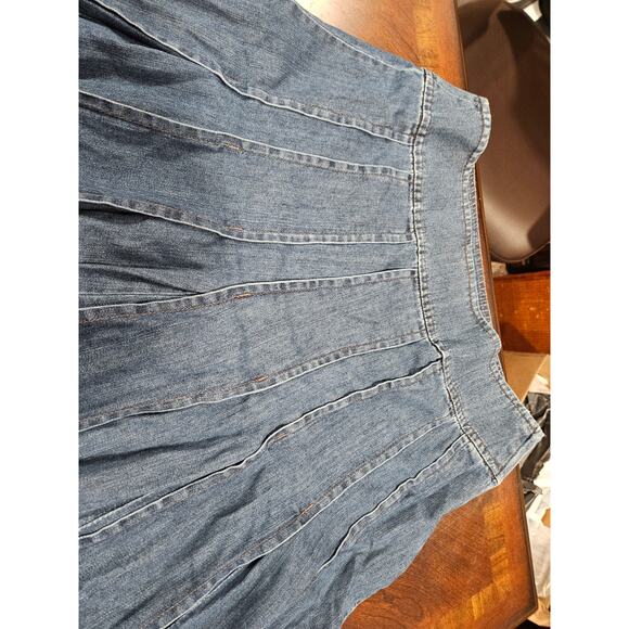 Vintage Liz Claiborne Midi Denim Skirt Flare Blue Jean Cotton Pleated Y2K Sz 12 - Picture 3 of 9
